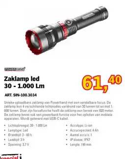 Toolspecial Powerhand zaklamp led 30 - 1.000 Lm aanbieding