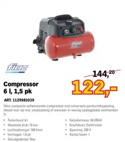 Toolspecial filac compressor 6 l, 1,5 pk aanbieding