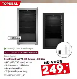 HANOS Select Cuisine Drankkoelkast YC-86 Deluxe aanbieding