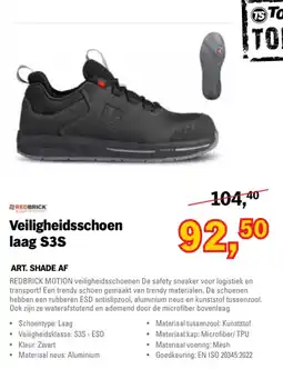 Toolspecial Redbrick veiligheidsschoen laag S3S aanbieding