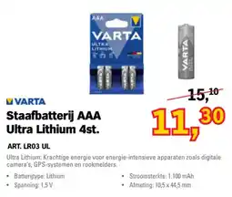Toolspecial Varta staafbatterij aaa ultra lithium 4st. aanbieding