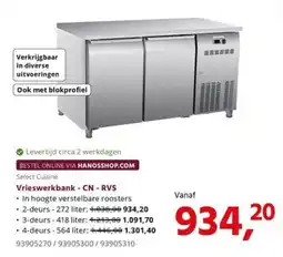 HANOS Select Cuisine Vrieswerkbank - CN - RVS aanbieding