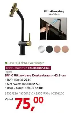 HANOS Higold BN1.0 Uittrekbare Keukenkraan - 42,5 cm aanbieding