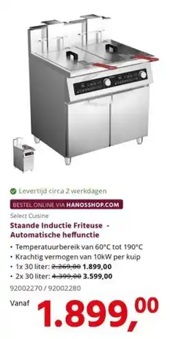 HANOS Select Cuisine Staande Inductie Friteuse - Automatische heffunctie aanbieding