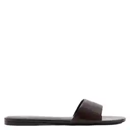 Wehkamp Mango leren slippers donkerbruin aanbieding