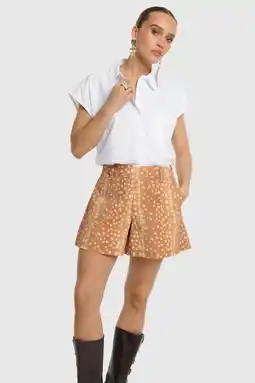Wehkamp Refined Department wide leg denim short met dierenprint - bruin aanbieding