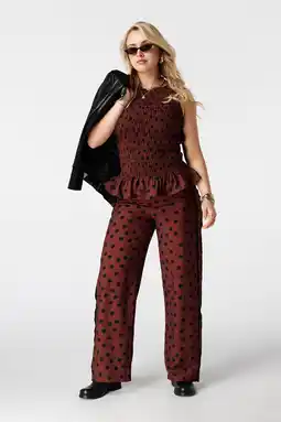 Wehkamp MS Mode Plus Size wide leg broek met stippen - bruin/zwart aanbieding