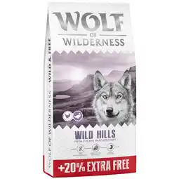 Zooplus 12 kg + 2,4 kg gratis! Wolf Of Wilderness droogvoer voor honden - Wild Hills Eend Nieuw Recept aanbieding