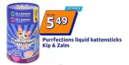 Action Purrfections liquid kattensticks Kip & Zalm aanbieding