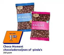 Action chocoladerozijnen of -pinda's aanbieding