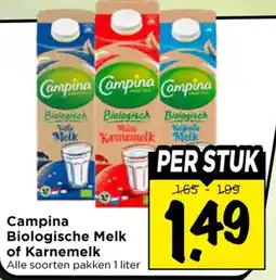 Vomar Voordeelmarkt Campina Biologische Melk of Karnemelk aanbieding