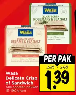Vomar Voordeelmarkt Alle Wasa Delicate Crisp of Sandwich aanbieding