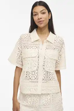 Wehkamp VILA katoenen loose fit blouse met crochet - ecru aanbieding