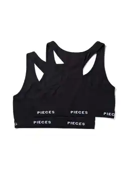 Wehkamp PIECES niet-voorgevormde bh top PCLOGO (set van 2) zwart aanbieding