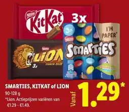 Lidl Smarties, KitKat of Lion aanbieding