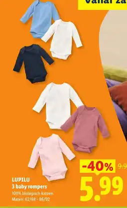 Lidl Lupilu 3 baby rompers aanbieding