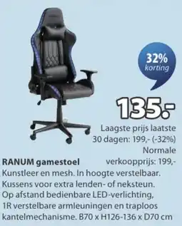 Jysk RANUM gamestoel aanbieding