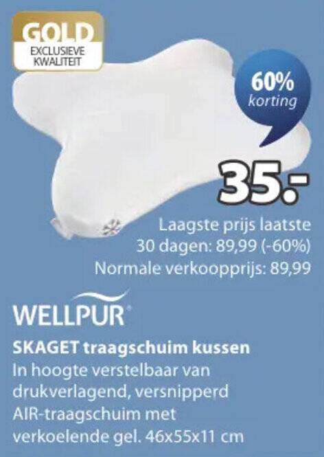 Wellpur skaget traagschuim kussen aanbieding bij Jysk