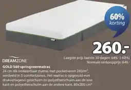 Jysk dreamzone gold s60 springveermatras aanbieding