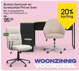Leen Bakker Bureau Hannover en bureaustoel Phil en Sven aanbieding