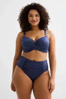 Wehkamp BEACHWAVE Curve high waist bikinibroekje met lurex donkerblauw aanbieding