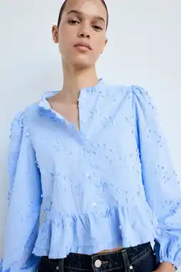 Wehkamp Mango blouse met borduursels en ruches - blauw aanbieding