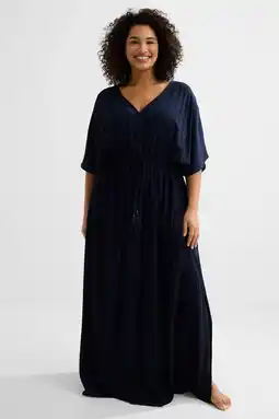 Wehkamp BEACHWAVE Curve crinkle strandjurk donkerblauw aanbieding