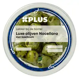 PLUS PLUS Luxe olijven Nocellara met basilicum aanbieding
