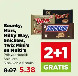 PLUS Bounty, Mars, Milky Way, Snickers, Twix Mini's en Multi's aanbieding