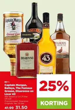 PLUS Captain Morgan, Baileys, The Famous Grouse, Disaronno en Licor 43 aanbieding