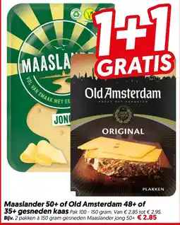 Dekamarkt Maaslander 50+ of Old Amsterdam 48+ of 35+ gesneden kaas aanbieding