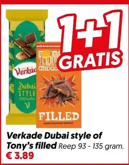 Dekamarkt Verkade Dubai style of Tony's filled aanbieding