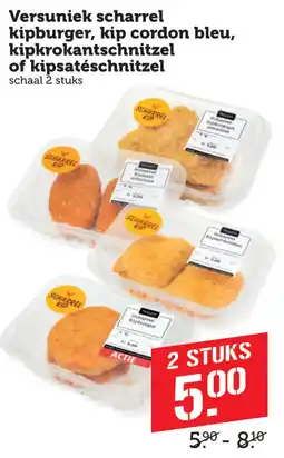Coop Versuniek scharrel kipburger, kip cordon bleu, kipkrokantschnitzel aanbieding