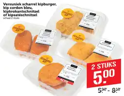 Coop Versuniek scharrel kipburger, kip cordon bleu, kipkrokantschnitzel of kipsatéschnitzel aanbieding