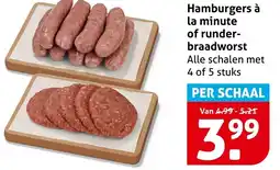 Hoogvliet Alle Hamburgers à la minute of runder-braadworst aanbieding