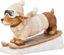 Intratuin Intratuin kerstfiguur ski teckel trui beige / bruin 50,5 x 16,5 x 37 cm aanbieding