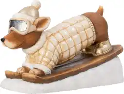 Intratuin Intratuin kerstfiguur ski teckel jas beige / bruin 49,5 x 22,5 x 29 cm aanbieding
