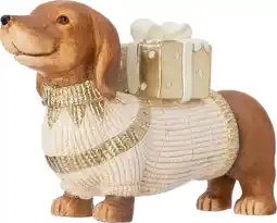 Intratuin Intratuin kerstfiguur teckel cadeau beige / bruin 47 x 13,5 x 28 cm aanbieding