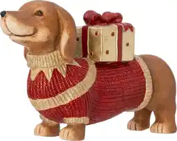 Intratuin Intratuin kerstfiguur teckel cadeau rood / bruin 47 x 13,5 x 28 cm aanbieding