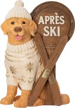 Intratuin Intratuin kerstfiguur apres ski hond beige / bruin met verlichting 32 x 24 x 45 cm aanbieding