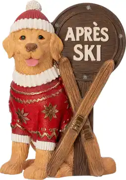 Intratuin Intratuin kerstfiguur apres ski hond rood / bruin met verlichting 32 x 24 x 45 cm aanbieding