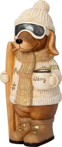 Intratuin Intratuin kerstfiguur ski hond met mok beige / bruin 23 x 21,5 x 45 cm aanbieding