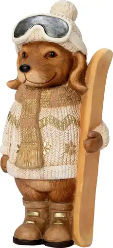 Intratuin Intratuin kerstfiguur ski hond beige / bruin 22 x 22 x 45 cm aanbieding