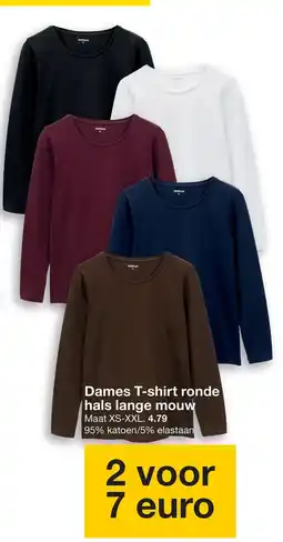 Zeeman Zeedman dames t-shirt ronde hals lange mouw aanbieding