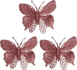 Intratuin Intratuin kerstclip Laurie vlinder roze 10 x 10 cm 3 stuks aanbieding
