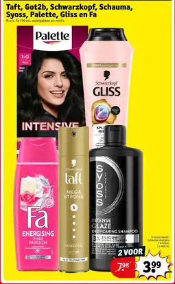 Kruidvat Schwarzkopf Gliss, Taft, Syoss, Fa en Palette aanbieding