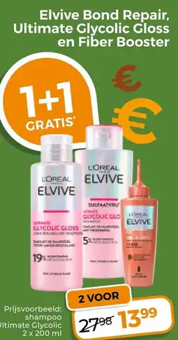 Trekpleister L'Oréal Elvive Ultimate Glycolic Gloss en Fiber Booster aanbieding