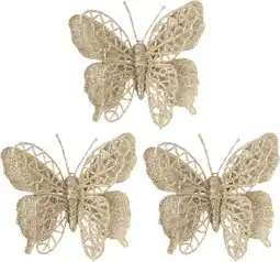 Intratuin Intratuin kerstclip Laurie vlinder beige 10 x 10 cm 3 stuks aanbieding