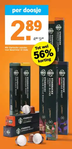 Albert Heijn Alle Starbucks capsules voor Nespresso 10 stuks aanbieding