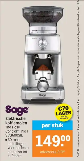 Albert Heijn Sage Elektrische koffiemolen The Dose Control Pro I SCG600SIL aanbieding